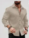 DEELMO Men's Regular Fit Button Down Dress Shirts Textured Long Sleeve Casual Hawaiian Shirt
